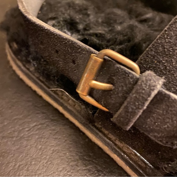 Saint Laurent black leather fur insole sandals sz 10 - Picture 4 of 13